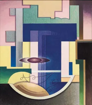  ?? COURTESY OF THE UNIVERSITY OF NEW MEXICO ART MUSEUM ?? “Variations on a Rhythm – T,” 1933, Raymond Jonson (American, 1891-1982), oil on canvas, 38 x 33 inches.