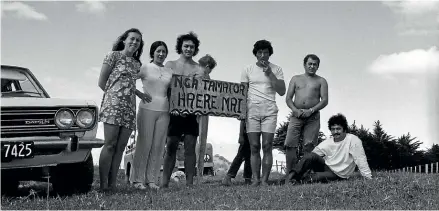  ?? JOHN MILLER/SUPPLIED ?? Hana Te Hemara, one of the founding member of activist group Ngā Tamatoa pictured second from the left, will be celebrated in New Plymouth in September. Te Hemara is pictured here in 1971 with Syd Jackson, Ramari JacksonPan­iora (baby), Heta Te Hemara, Haki Kawiti and Patrick Te Hemara.