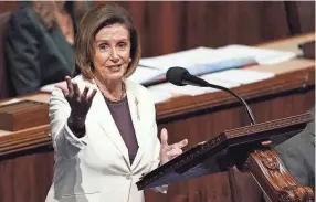  ?? CAROLYN KASTER/AP ?? House Speaker Nancy Pelosi speaks on the House floor Nov. 17. At 82, in the face of political loss and personal trauma, the California Democrat is closing her era of leadership in Congress.