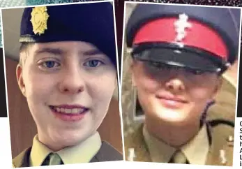  ??  ?? Off and on duty: Sydney Cole takes a selfie of herself and Sarah Ann Garrity. Left, the soldiers in uniform