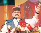  ?? BIRBAL SHARMA/ HT ?? BJP national working president JP Nadda addressing a gathering during a rally in Mandi on Wednesday.