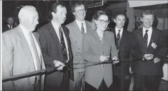  ??  ?? Darina Allen offically opens A Taste of Ireland held in conjunctio­n with the 1993 Eurovison Song Contrst in Millstreet. Included sre Jerry Sheehan, former IFA President Tom Parlon and Donie Howard.