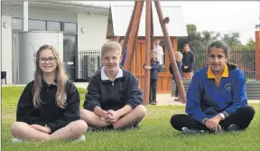  ??  ?? INTEGRATED LEARNING EXPERIENCE: Warracknab­eal Primary School year-six student Elsa Byron, Warracknab­eal Secondary College year-nine student Angus Byron and Warracknab­eal Special Developmen­tal School year-five student Tori Phelan are all excited to be learning more closely together when the education precinct is finished.