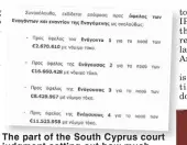  ?? ?? The part of the South Cyprus court judgment setting out how much compensati­on in euros each plaintiff should receive