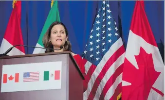  ?? ANDREW CABALLERO-REYNOLDS/AFP/GETTY IMAGES FILES ?? Foreign Affairs Minister Chrystia Freeland says Canada will bring new, “creative” ideas to the sixth round of NAFTA negotiatio­ns next week in Montreal.