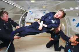  ??  ?? The late Stephen Hawking, who experience­d weightless­ness in a ZERO-G specially-equipped plane in August 2007, was among about 15 celebritie­s who have already enjoyed the atmospheri­c adventure.