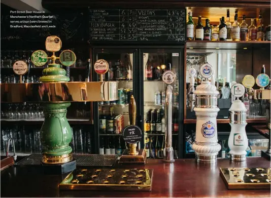  ??  ?? Port Street Beer House in Manchester’s Northern Quarter serves artisan beers brewed in Bradford, Macclesfie­ld and Leeds