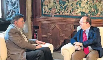  ?? PSC ?? El presidente valenciano, Ximo Puig, ayer, durante su encuentro con el líder del PSC, Miquel Iceta