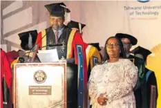  ?? ?? TUT Vice-chancellor and Principal Professor Tinyiko Maluleke introduces Dr Gloria Serobe as the fourth chancellor.