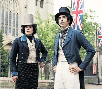  ?? [ eOne Germany ] ?? Alte Schulfreun­de: James Steerforth (Aneurin Barnard, links) und David Copperfiel­d (Dev Patel).