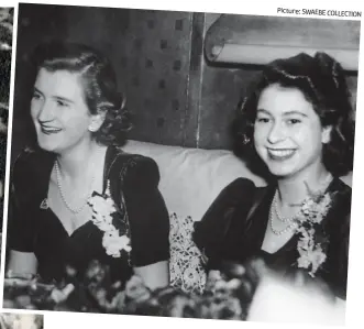  ?? Picture: SWAEBE COLLECTION ?? On the town: Margaret and her cousin Elizabeth wearing pearls and orchids at London’s Bagatelle restaurant in 1946