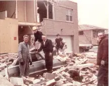  ??  ?? FAR LEFT: Some veterans likened the devastatio­n seen in Oak Lawn to war- ravaged cities. ABOVE: Several Suburban Transit Company buses, each weighing around 10 tons, were thrown hundreds of feet. LEFT: The Jerome Teale home at 9416 S. Massasoit was one...