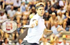  ??  ?? Juan Martin Del Potro of Argentina hits a return against David Ferrer of Spain during their men’s singles semi-final match at the ATP Auckland Classic tennis tournament in Auckland on January 12, 2018. - AFP photo