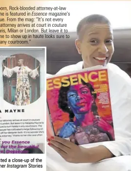  ?? (Photos: IG: @iamnatasha­mayne) ?? The “Vogue Attorney” Natasha Mayne’s runway-ready courtroom style is spotlighte­d in the May/june issue of Essence.