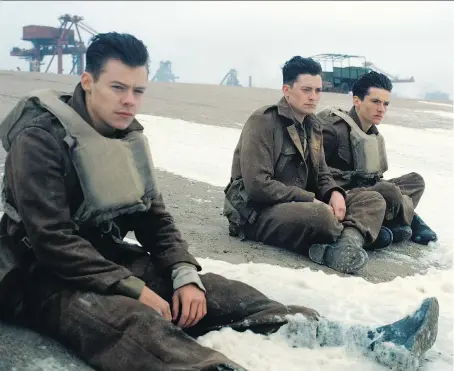  ?? WARNER BROS. PICTURES ?? Harry Styles, left, Aneurin Barnard and Fionn Whitehead star as soldiers in the Second World War epic Dunkirk.