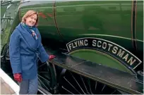  ?? ANDREW PM WRIGHT ?? Penny Pegler with the locomotive her late father Alan saved from the scrapyard during its previous visit to the Swanage railway in 2019.
