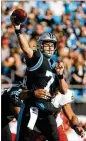  ?? STREETER LECKA / GETTY IMAGES ?? Undrafted Panthers quarterbac­k Kyle Allen took over after Cam Newton’s foot injury sidelined him for most of this season — he has played in only two games.