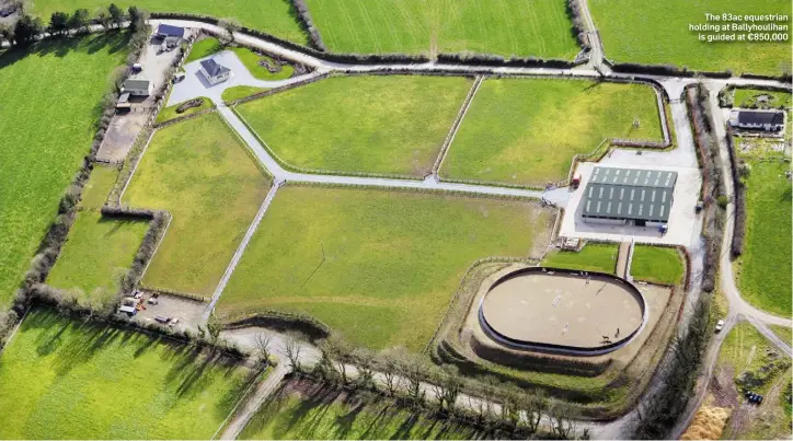  ??  ?? The 83ac equestrian holding at Ballyhouli­han is guided at €850,000