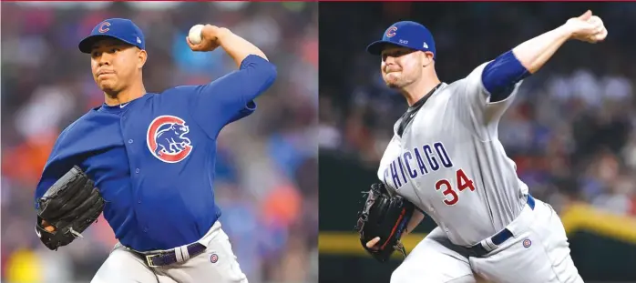  ?? | GETTY IMAGES ( QUINTANA), AP ( LESTER) ?? Baseball- Reference metrics say Jose Quintana ( left) has been the most effective starting pitcher in Chicago this season, but Fangraphs metrics give the nod to Jon Lester ( right).