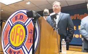  ??  ?? Andrew Ansbro head of the Uniformed Firefighte­rs Associatio­n (above) says because so many FDNY members died and others retired early, pension costs will rise sharply.