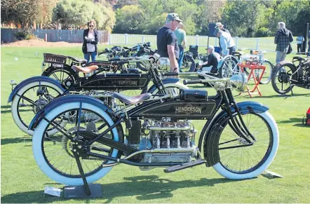  ?? ?? Before Crockers, the Henderson inline fours were the biggest and fastest motorcycle­s on the road (hence they were very popular with police forces), but what a treat to see two together. Note that the one at the back has had its tank lengthened by around six inches.