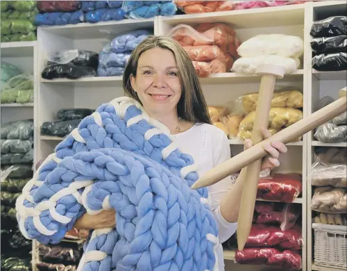  ??  ?? GIANT AMBITION: Claire Gelder, of Wool Couture, who has secured a deal with John Lewis for her DIY knitting kits.