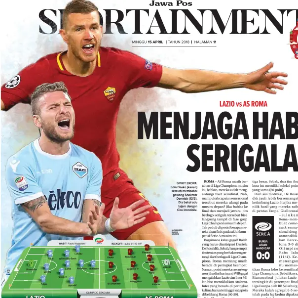  ?? ALESSANDRO BIANCHI REUTERS ?? PELATIH: SIMONE INZAGI SPIRIT EROPA: Edin Dzeko (kanan) setelah membobol gawang Shakhtar Donetsk (13/3). Dia bakal adu tajam dengan Ciro Immobile.