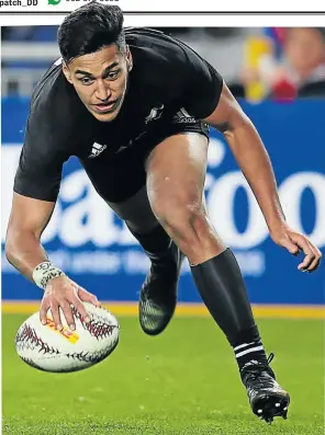  ?? Picture: AFP ?? SHOWING HIS HAND: New Zealand’s Rieko Ioane races away for a try from Anthony Watson of the Lions during their Test match between the All Blacks and the British and Irish Lions at Eden Park in Auckland on Saturday