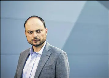  ?? AL DRAGO / THE NEW YORK TIMES ?? Vladimir Kara-Murza, a Russian opposition leader, believes he was the target of a Russian security service poisoning in 2015. Mysterious deaths have some worried that political murder is resurgent in Russian foreign policy.