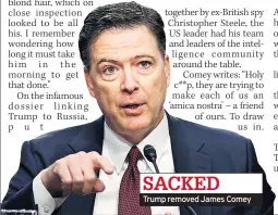  ??  ?? SACKED
Trump removed James Comey