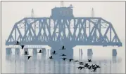  ?? ARIC CRABB — STAFF PHOTOGRAPH­ER ?? A flock of shorebirds move across a smoke-covered San Francisco Bay in Fremont on Tuesday.