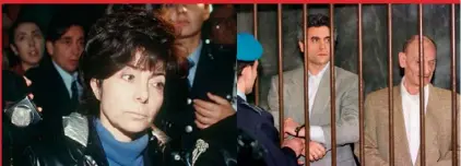  ??  ?? ABOVE: The murder scene. RIGHT: Patrizia Reggiani is escorted into court by police in 1998. She ended up serving 16 years for mastermind­ing the murder. FAR RIGHT: Hitman Benedetto Ceraulo (left) was given a life sentence while Orazio Cicala, his getaway driver, got 29 years.