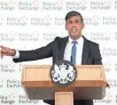  ?? CARL COURT/REUTERS ?? Britain’s Prime Minister Rishi Sunak delivers a speech on national security at the Policy Exchange in London on Monday.