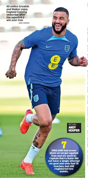  ?? ANDY HOOPER
PICTURE: ANDY HOOPER ?? All smiles: Grealish and Walker enjoy England training yesterday after the superb 6-2 win over Iran