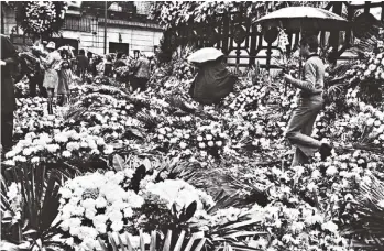  ??  ?? Flores. Coronas fúnebres en la vereda del Congreso de la Nación, 1974.