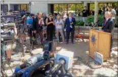  ??  ?? San Diego Sheriff Bill Gore speaks to the press on Friday at Sheriff’s headquarte­rs in San Diego, California. The sheriff announced that the car belonging to James Lee DiMaggio had been found in central Idaho.