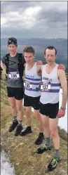  ?? Photo: John O’Neill. ?? Top three finishers (l-r): thirdplace­d Ricky Lightfoot, from the Lake District with John Yells and winner Ewan Thorburn (both from Lochaber).