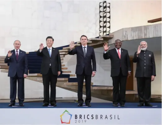  ??  ?? The BRICS leaders pose for a photo at the 11th Summit of BRICS in Brasilia, Brazil, on November 14