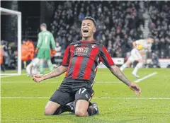  ?? AFP ?? Bournemout­h’s Joshua King celebrates scoring the winning goal against United.