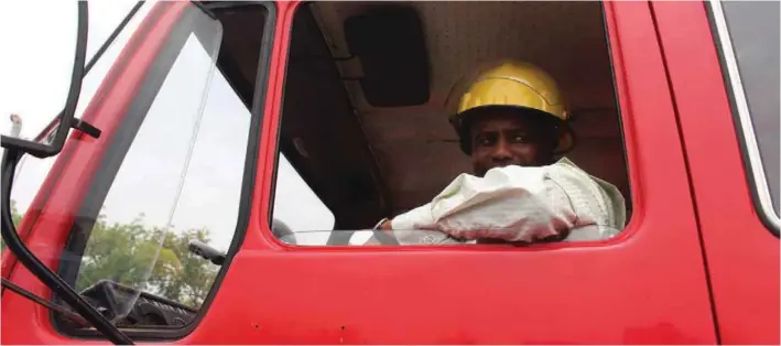  ??  ?? Tambuwal...test running one of the firefighti­ng vehicles