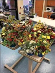  ??  ?? Seventeen fresh floral table arrangemen­ts created by members of TVGC await delivery to the Coatesvill­e Veterans Affairs Medical Center for a recent special commemorat­ive dinner.