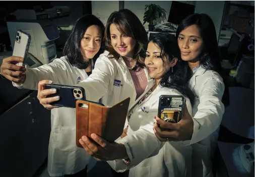  ??  ?? Turning the lens on women at Mount Sinai. From left, physician-scientists Bingyan Wang, Hina Chaudhry, Sangeetha Vadakke-Madathil and Cherrie Sherman. Their research began with Chaudhry’s close observatio­ns of female patients, but the cells her lab is studying have the potential to heal others, too.
Equipment in Chaudhry’s lab allows researcher­s to isolate stem and cardiac cells from heart tissue without destroying the cells in the process.