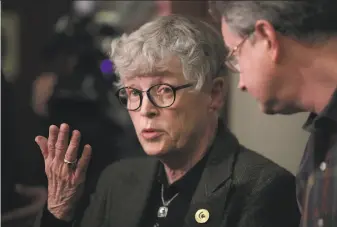  ?? Scott Olson / Getty Images ?? Michigan State University President Lou Anna Simon has also resigned over the sexual abuse scandal. The university named its vice president, Bill Beekman, to serve as acting president.