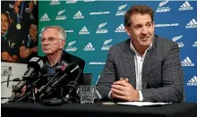  ??  ?? Board chairman Brent Impey, left, and CEO Mark Robinson will take a 20 per cent pay cut.