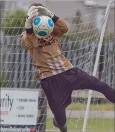  ??  ?? Arklow United goalkeeper Dean Hayes makes a save.