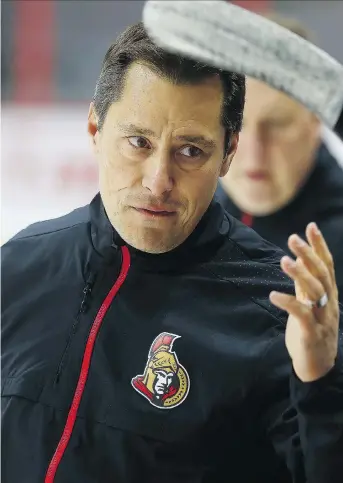  ?? TONY CALDWELL ?? Senators head coach Guy Boucher will be expected to spend more time on the practice ice with his team next season, and aims to get the most out of the young prospects playing in Ottawa’s system.