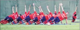  ??  ?? Chilean team players train for U-17 Football World Cup in Kolkata on Wednesday