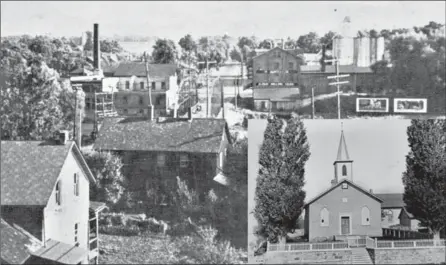  ?? MAIN IMAGE: RYCH MILLS COLLECTION. INSET: WATERLOO HISTORICAL SOCIETY, ST. JACOBS WOMEN’S INSTITUTE TWEEDSMUIR HISTORY ?? In Flash from the Past on April 22 2017, the photo montage combined an 1889 scene looking south over St. Jacobs with the 1867 schoolhous­e. This week’s grouping mixes a 1940s overview with the 1866 St. James Lutheran Church as it looked in the 1930s. To...