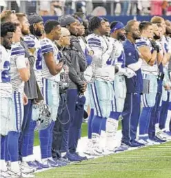  ?? AP ?? Not all Cowboys will be standing for national anthem this season.