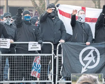  ?? Picture: JOEL GOODMAN/LNP ?? National Action members stage a protest in Bolton. Right, murdered Jo Cox